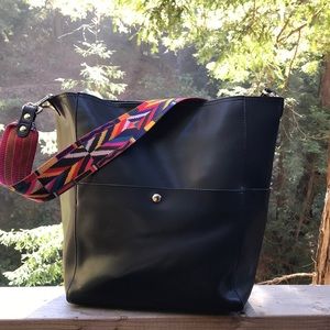 Black leather carryall